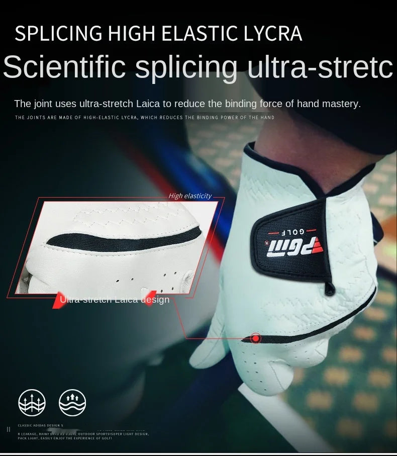 Men Golf Gloves Kid White Cape Genuine Leather Sport Hand Glove Wear Breathable Skid-proof Single Left Right Handed ST025