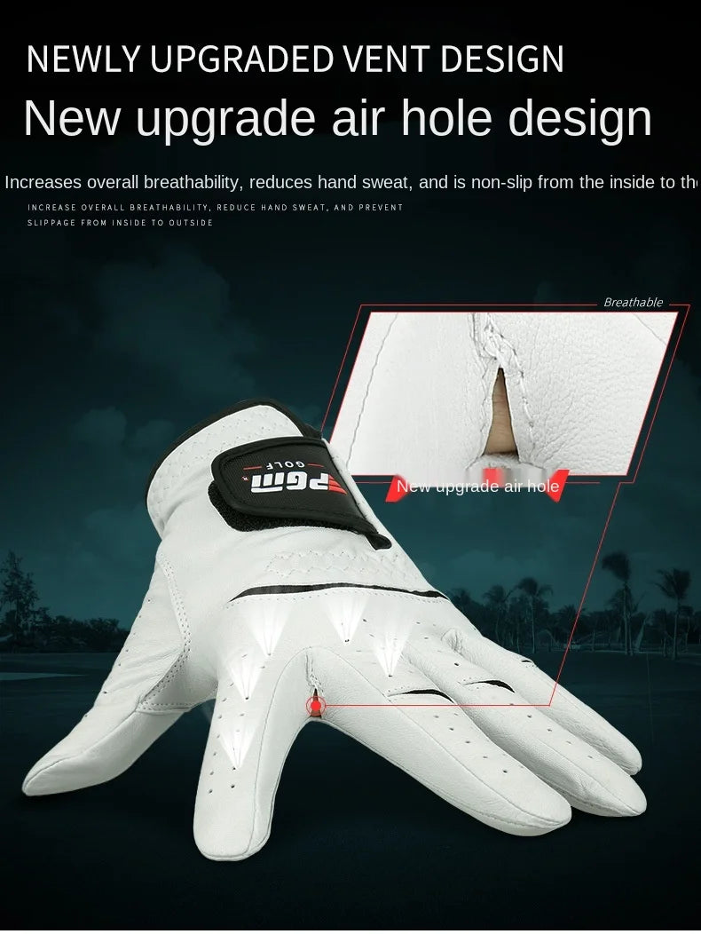 Men Golf Gloves Kid White Cape Genuine Leather Sport Hand Glove Wear Breathable Skid-proof Single Left Right Handed ST025