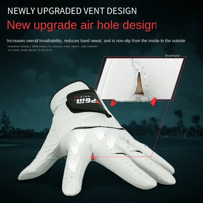 Men Golf Gloves Kid White Cape Genuine Leather Sport Hand Glove Wear Breathable Skid-proof Single Left Right Handed ST025
