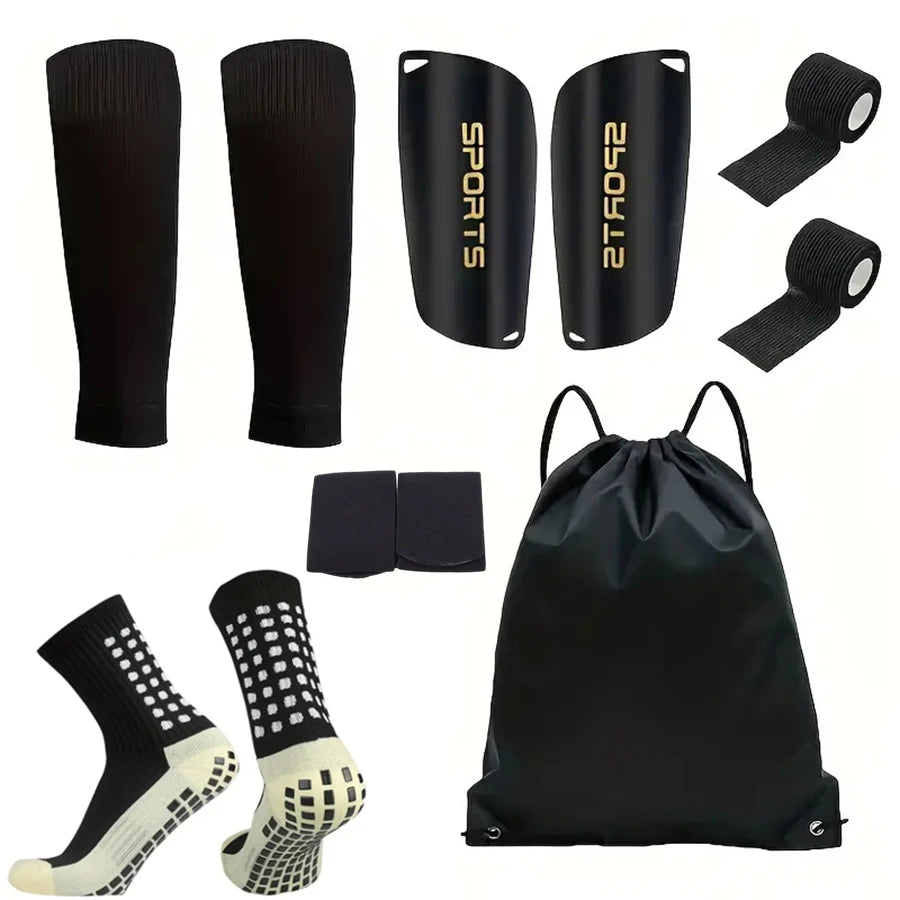 6-Piece Set of Outdoor Sports Football Socks + Shin Guards + Shin Socks + Ankle Guards + Straps + Storage Bag S004593