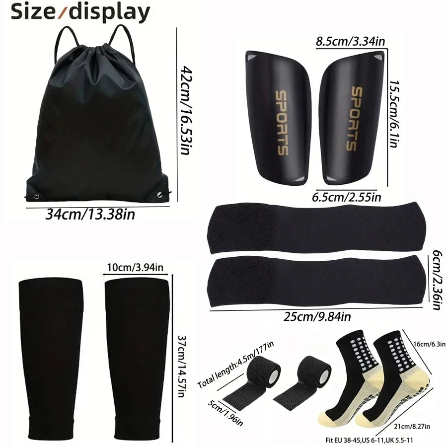 6-Piece Set of Outdoor Sports Football Socks + Shin Guards + Shin Socks + Ankle Guards + Straps + Storage Bag S004593
