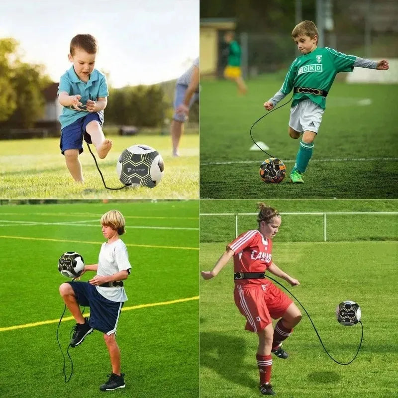 Football Kick Trainer Soccer Training Aids Hands Free Throw Sole Practice Equipment for Kids with Adjustable Belt Elastic Rope..