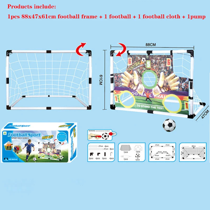 2In1 Mini Football  Ball Goal Folding Post Net + Pump Kids Sport Indoor Outdoor Games Toys Kids Sports Training Equipment