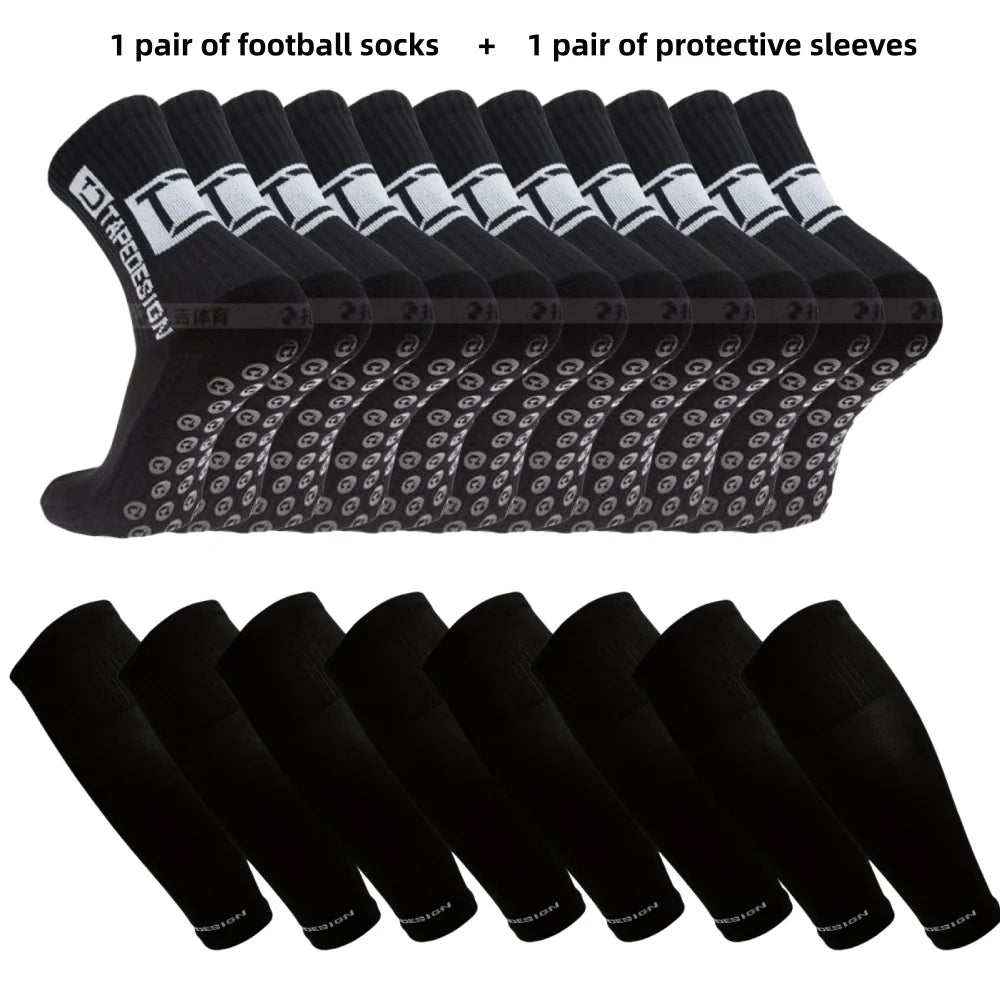 1 pair of football socks+1 pair of protective sleeves Football Socks for Men and Women Anti-Slip Grip Comfortable