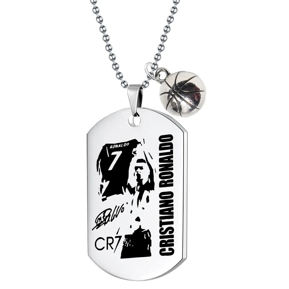 Football Soccer Star Gift Lionel Messi Cristiano Ronaldo Neymar Stainless Steel Pendant Necklace for Men Chain Accessories Jewel