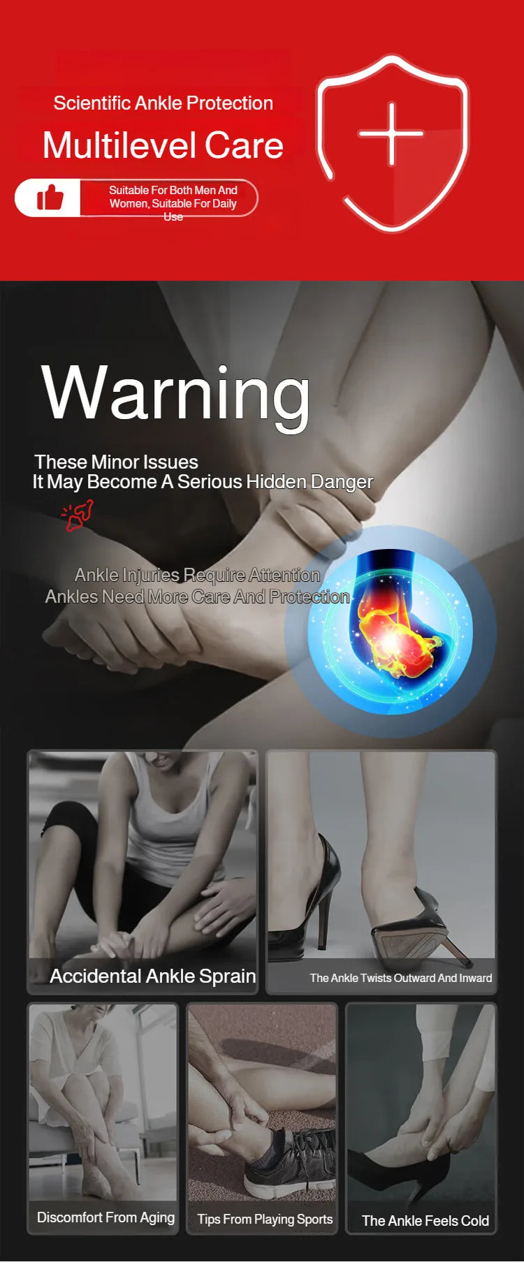 Ankle Brace for Men &amp; Women Football Running Anti-Sprain Compression Support Sports Ankle Guard Protector Warm