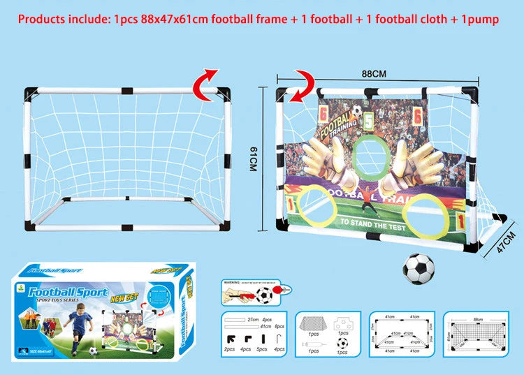 2In1 Mini Football  Ball Goal Folding Post Net + Pump Kids Sport Indoor Outdoor Games Toys Kids Sports Training Equipment