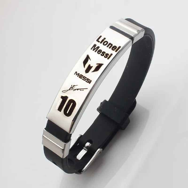 Stainless Steel Silicone Bracelet Lionel Messi Cristiano Ronaldo Neymar Football Star for Men Boy Soccer Fans Accessories Gift