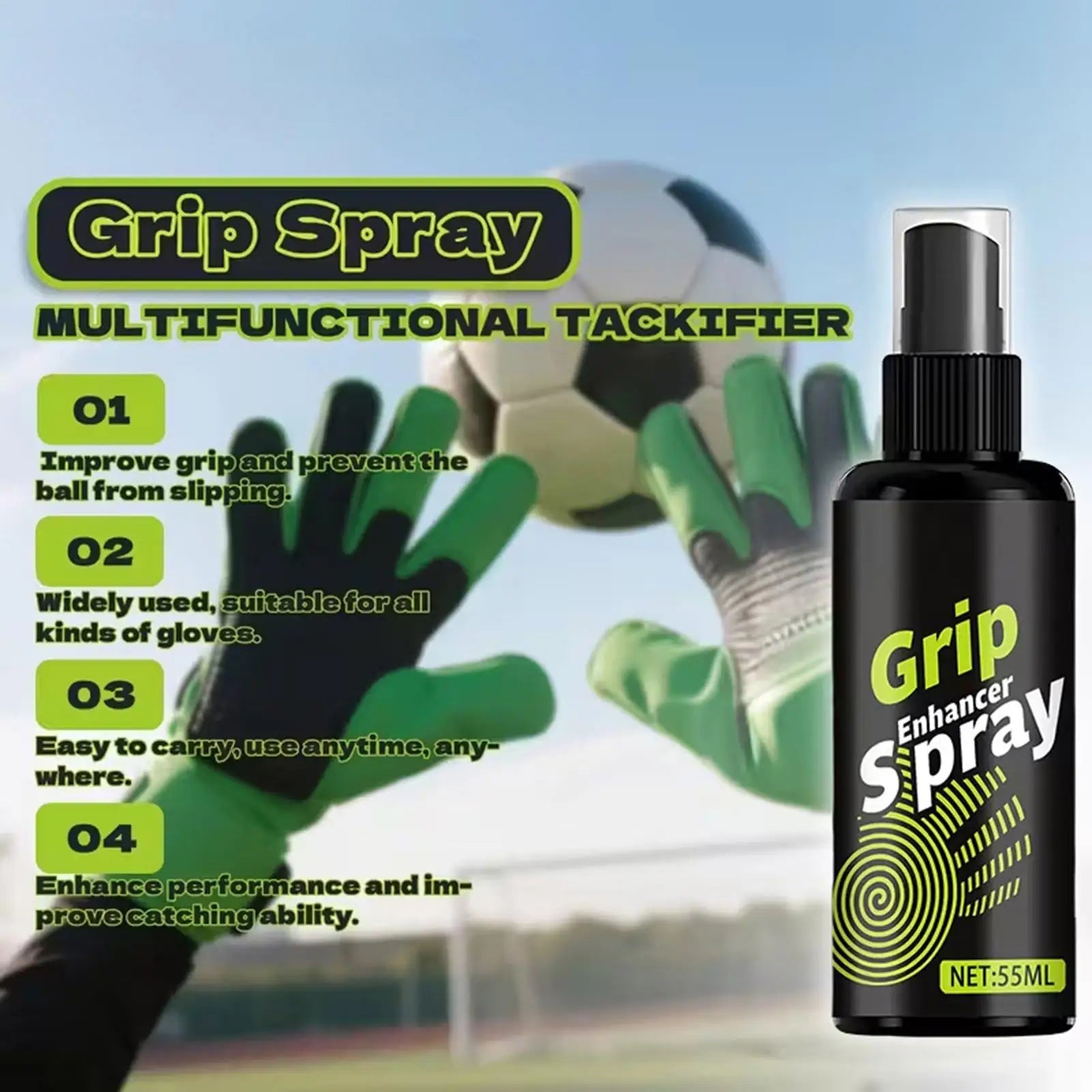 Goalie Glove Glue 55ml Anti-Slip Grip Enhancer Glue Grip Spray for Football Gloves for Soccer Volleyball Baseball Boxing Golf