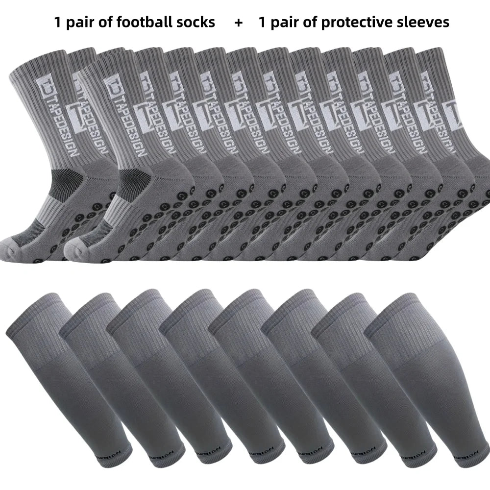 1 pair of football socks+1 pair of protective sleeves Football Socks for Men and Women Anti-Slip Grip Comfortable