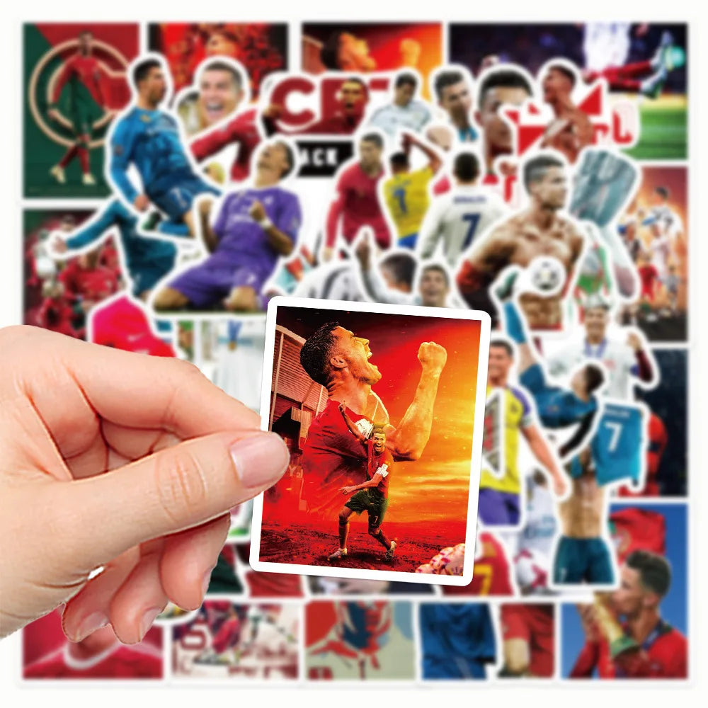 50PCS Football Star Cristiano Ronaldo Stickers  Decals For Phone Laptop Suitcase Notebook Skateboard Waterproof Sticker
