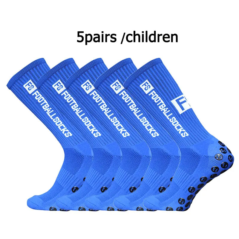 5 Pairs 34-39 New Kids and Teenagers Sports Breathable Football Socks Square Silicone Slip Firm Handle Football Soc