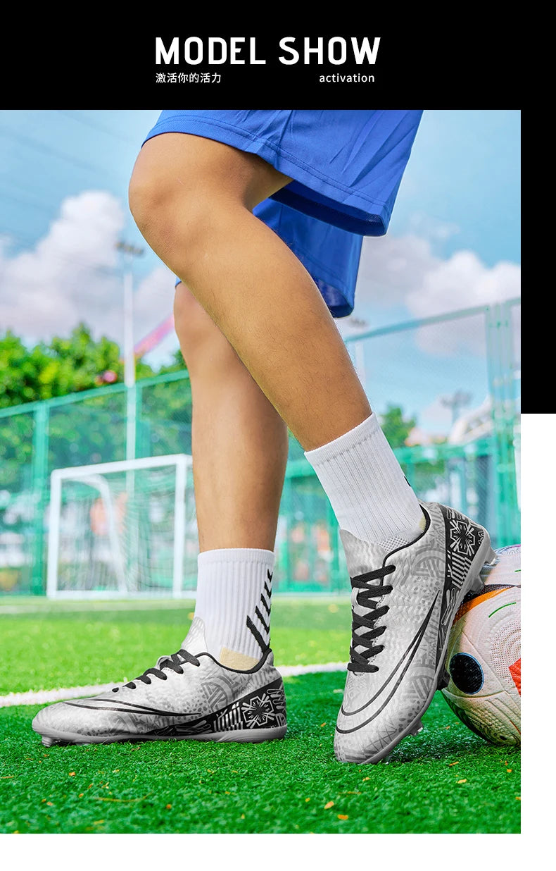 Professional Men Ankle Football Boots Outdoor Grass Cleats Unisex Soccer Shoes Long Spikes FG/TF Football Shoes Chuteira Society