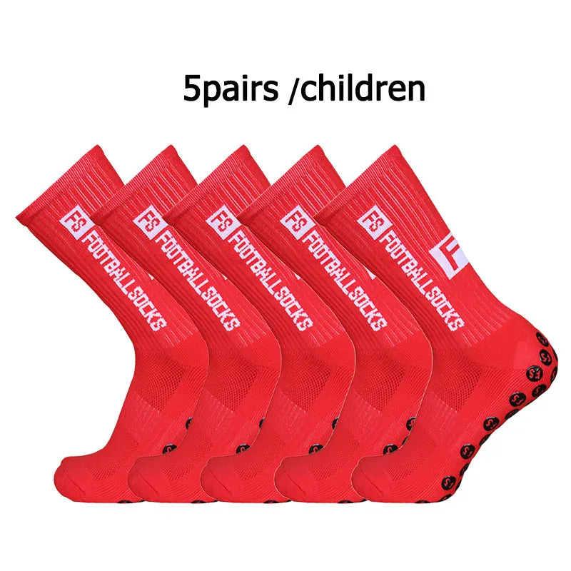 5 Pairs 34-39 New Kids and Teenagers Sports Breathable Football Socks Square Silicone Slip Firm Handle Football Soc
