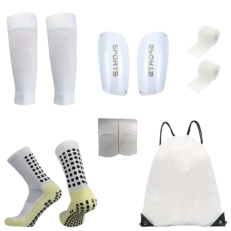 6-Piece Set of Outdoor Sports Football Socks + Shin Guards + Shin Socks + Ankle Guards + Straps + Storage Bag S004593