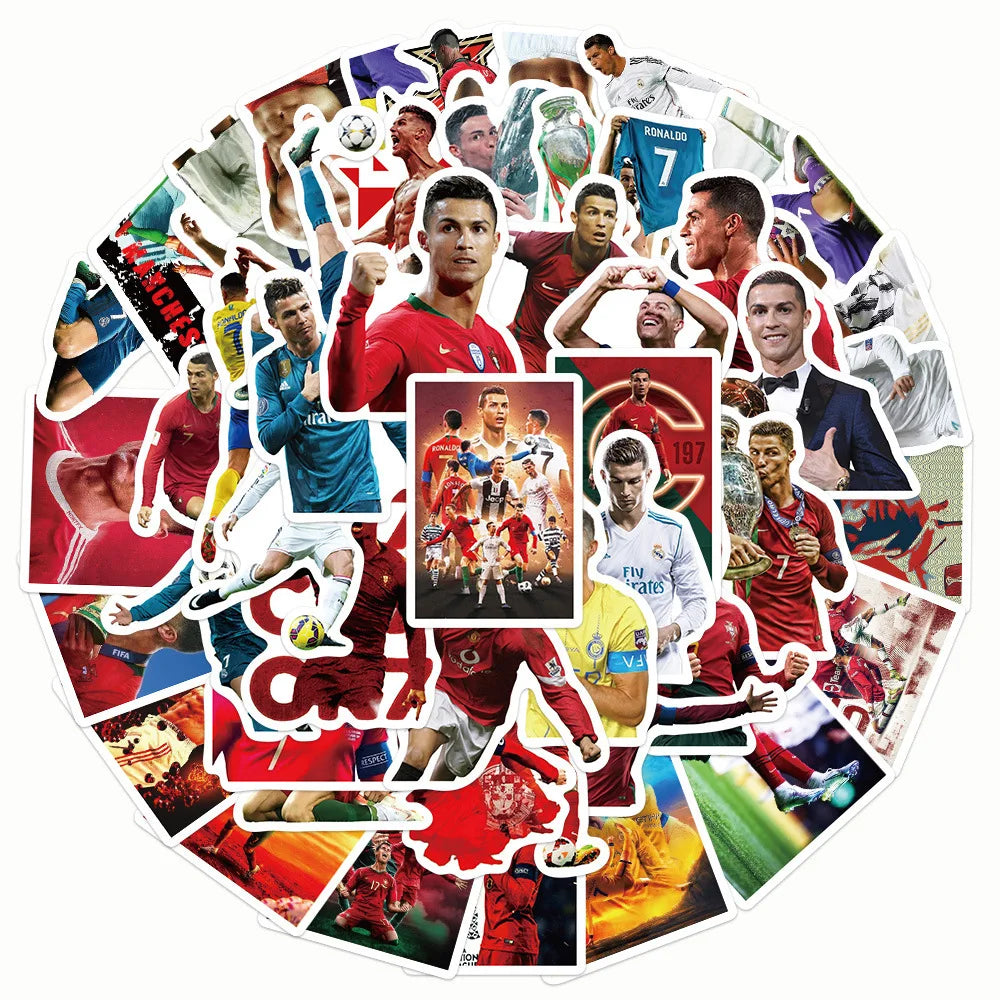 50PCS Football Star Cristiano Ronaldo Stickers  Decals For Phone Laptop Suitcase Notebook Skateboard Waterproof Sticker