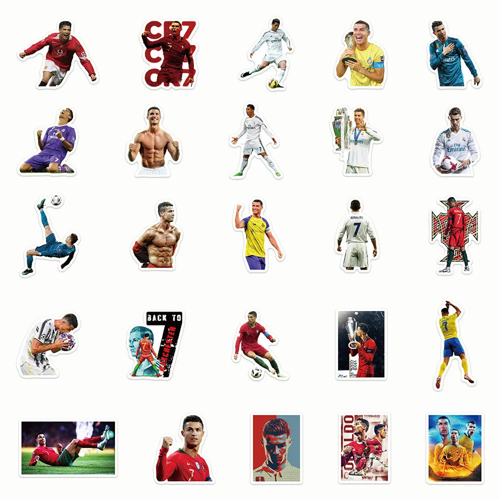 50PCS Football Star Cristiano Ronaldo Stickers  Decals For Phone Laptop Suitcase Notebook Skateboard Waterproof Sticker
