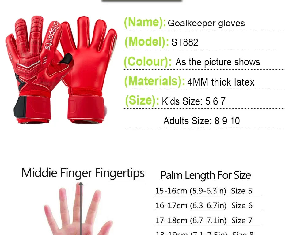 Kids Men Professional Soccer Goalkeeper Gloves 4mm Latex With Finger Protection Children Adults Football Goalie Gloves Protector