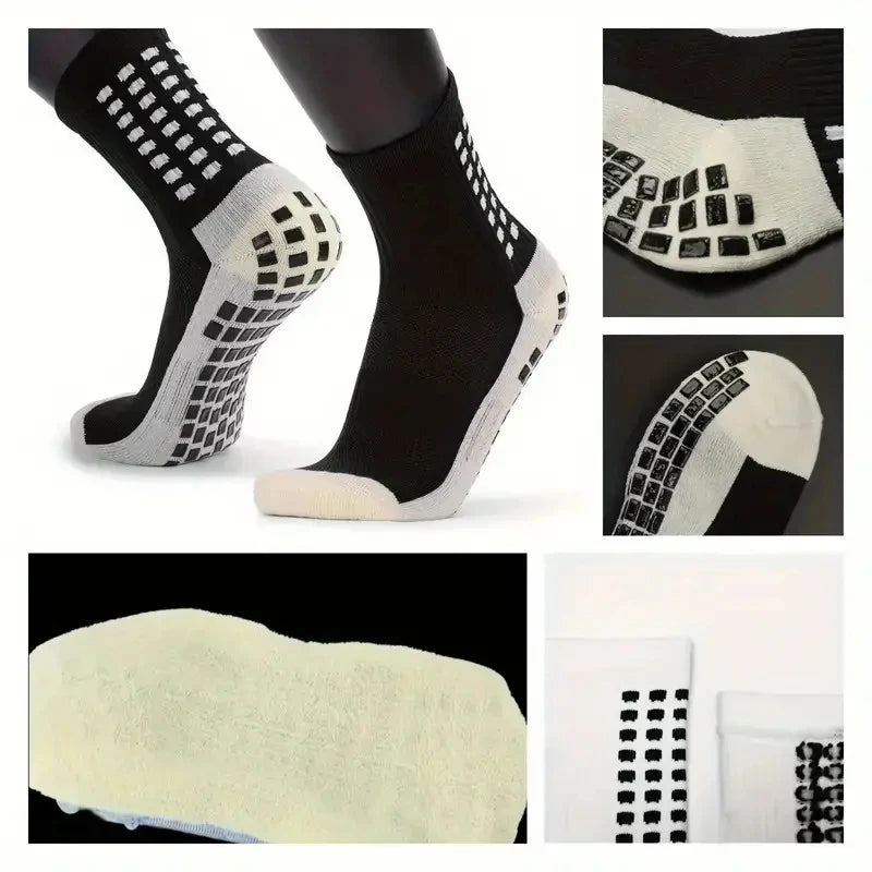 3 Pairs Knee Pads Calf Sleeves+3 Pairs Football Socks Men Women Outdoor Sports Socks Non-slip Silicone Bottom Soccer Socks