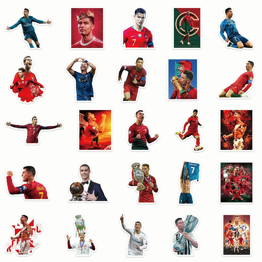 50PCS Football Star Cristiano Ronaldo Stickers  Decals For Phone Laptop Suitcase Notebook Skateboard Waterproof Sticker