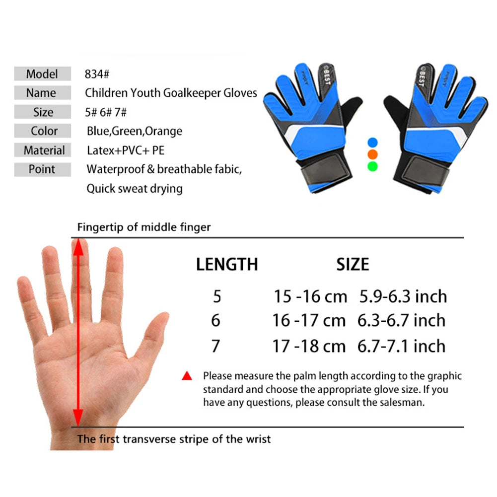 Children's Goalkeeper Gloves Anti-Collision Latex PU Goalkeeper Hand Protection Football Gloves Soccer Accessories for Kids
