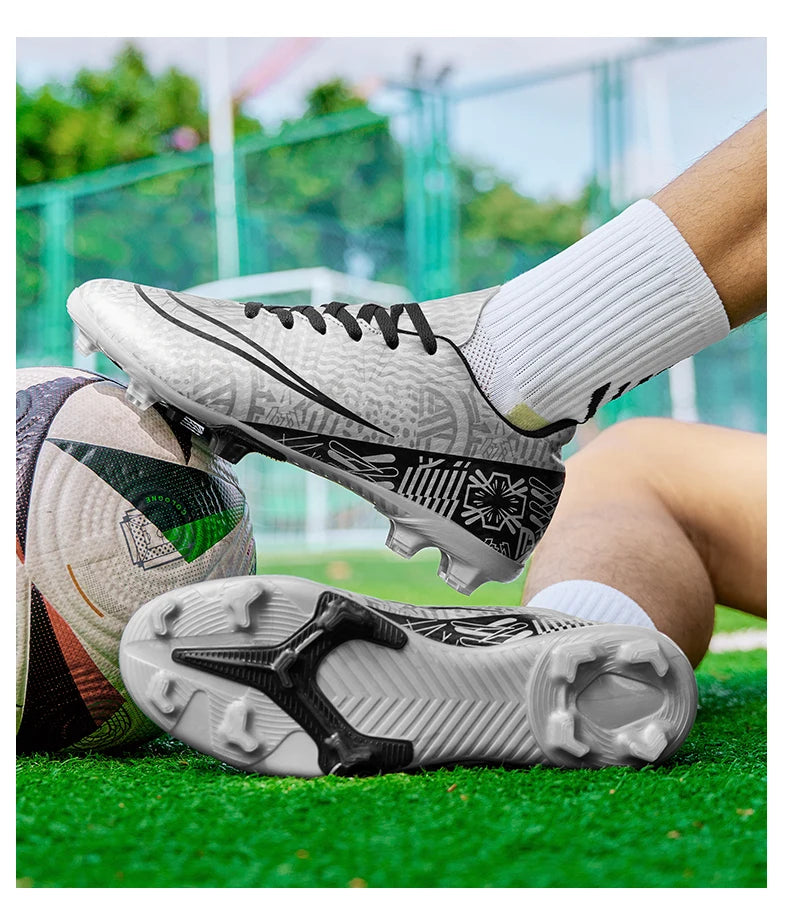 Professional Men Ankle Football Boots Outdoor Grass Cleats Unisex Soccer Shoes Long Spikes FG/TF Football Shoes Chuteira Society