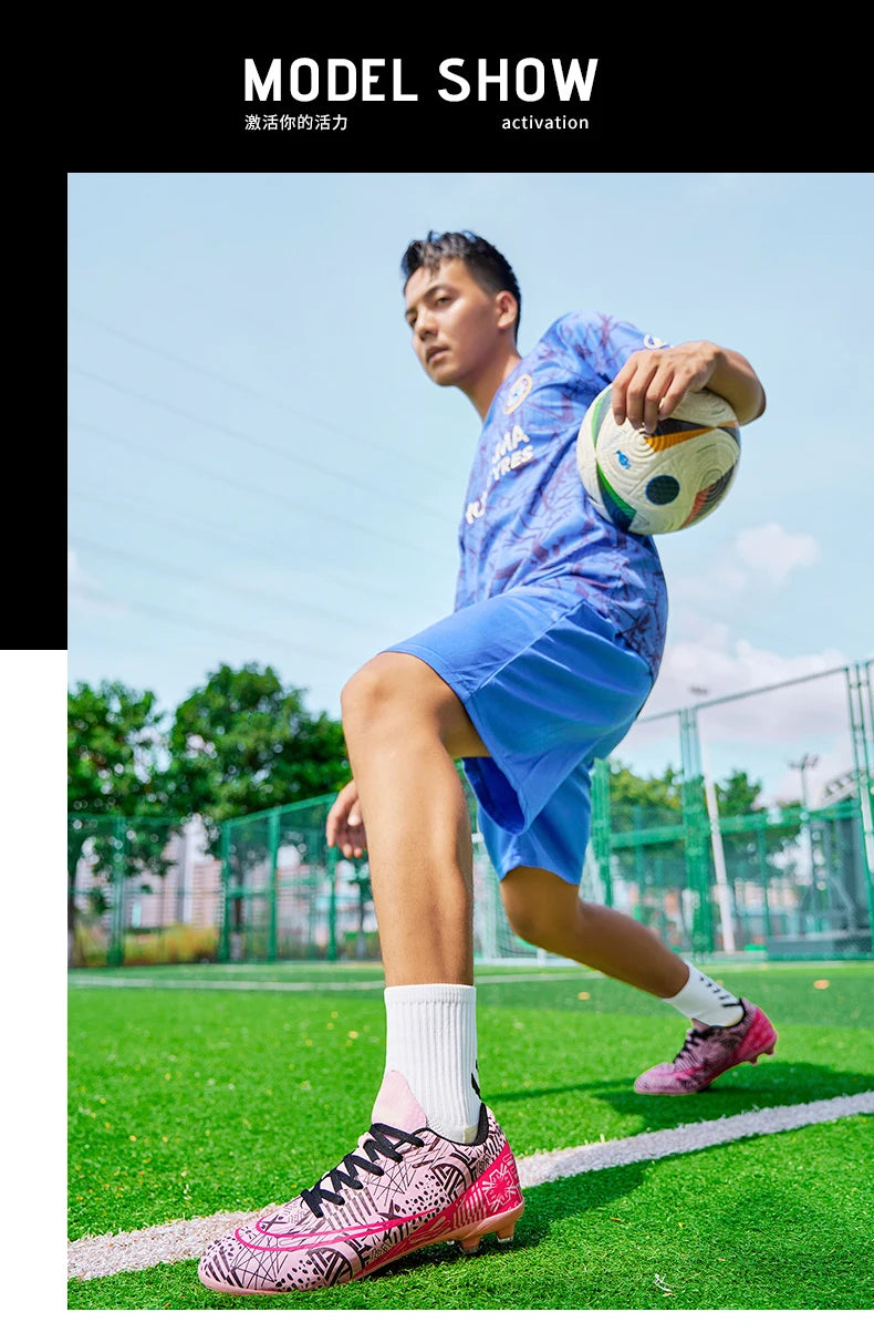 Professional Men Ankle Football Boots Outdoor Grass Cleats Unisex Soccer Shoes Long Spikes FG/TF Football Shoes Chuteira Society