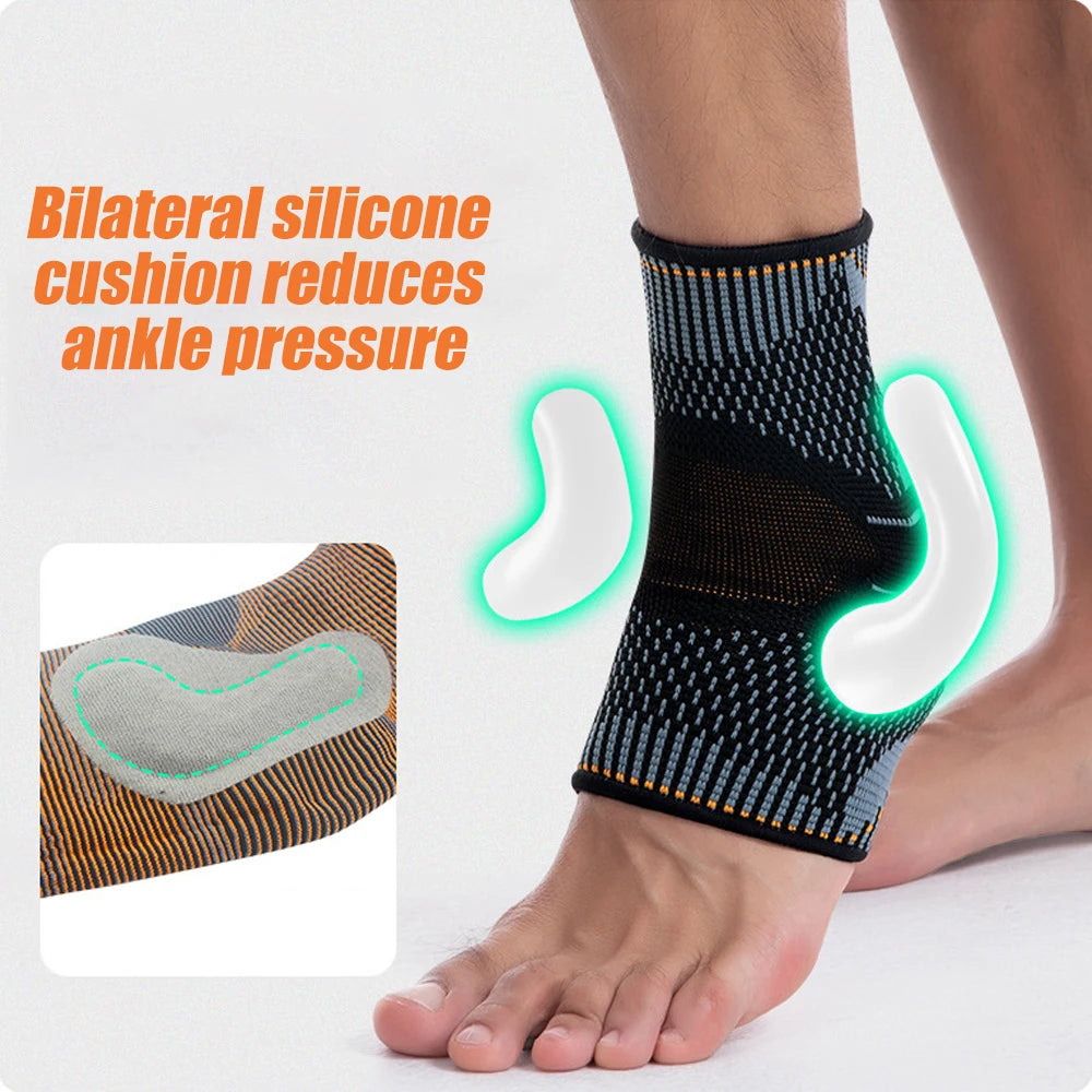 1Pcs Ankle Support Brace with Silicone Shock Absorption Cushion Stabilize Ankle Joints for Football Basketball Running Sports