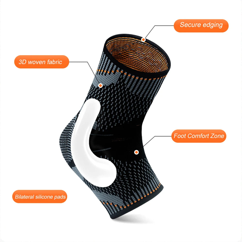 1Pcs Ankle Support Brace with Silicone Shock Absorption Cushion Stabilize Ankle Joints for Football Basketball Running Sports