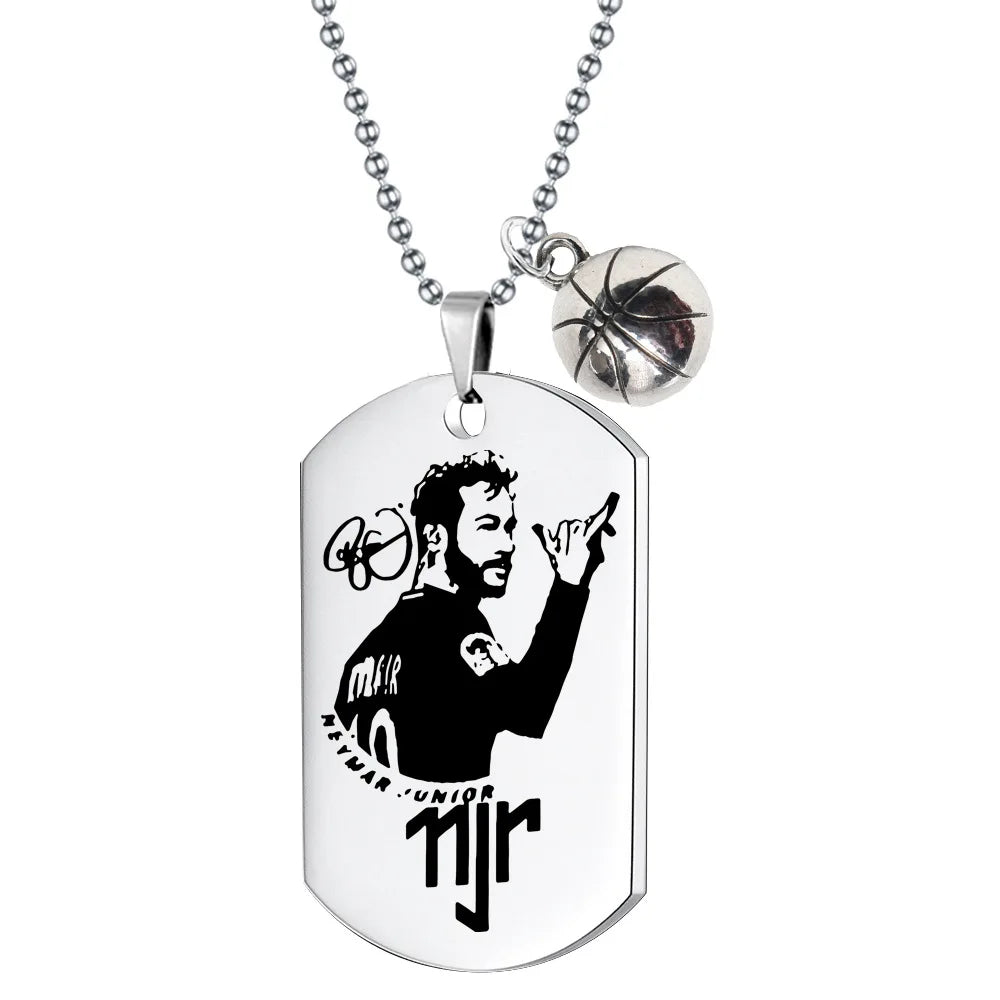 Football Soccer Star Gift Lionel Messi Cristiano Ronaldo Neymar Stainless Steel Pendant Necklace for Men Chain Accessories Jewel