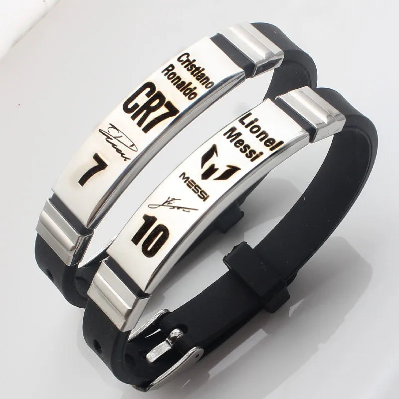 Stainless Steel Silicone Bracelet Lionel Messi Cristiano Ronaldo Neymar Football Star for Men Boy Soccer Fans Accessories Gift