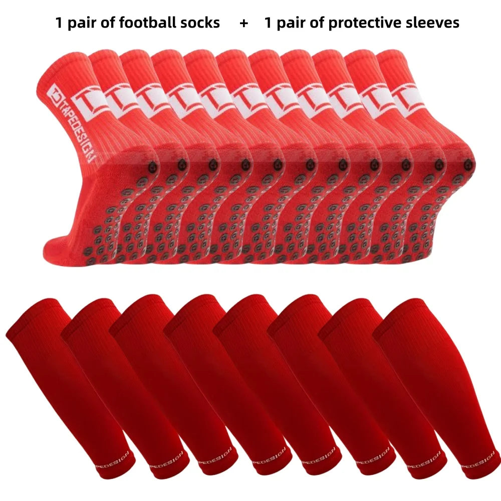 1 pair of football socks+1 pair of protective sleeves Football Socks for Men and Women Anti-Slip Grip Comfortable