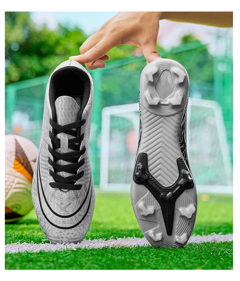 Professional Men Ankle Football Boots Outdoor Grass Cleats Unisex Soccer Shoes Long Spikes FG/TF Football Shoes Chuteira Society