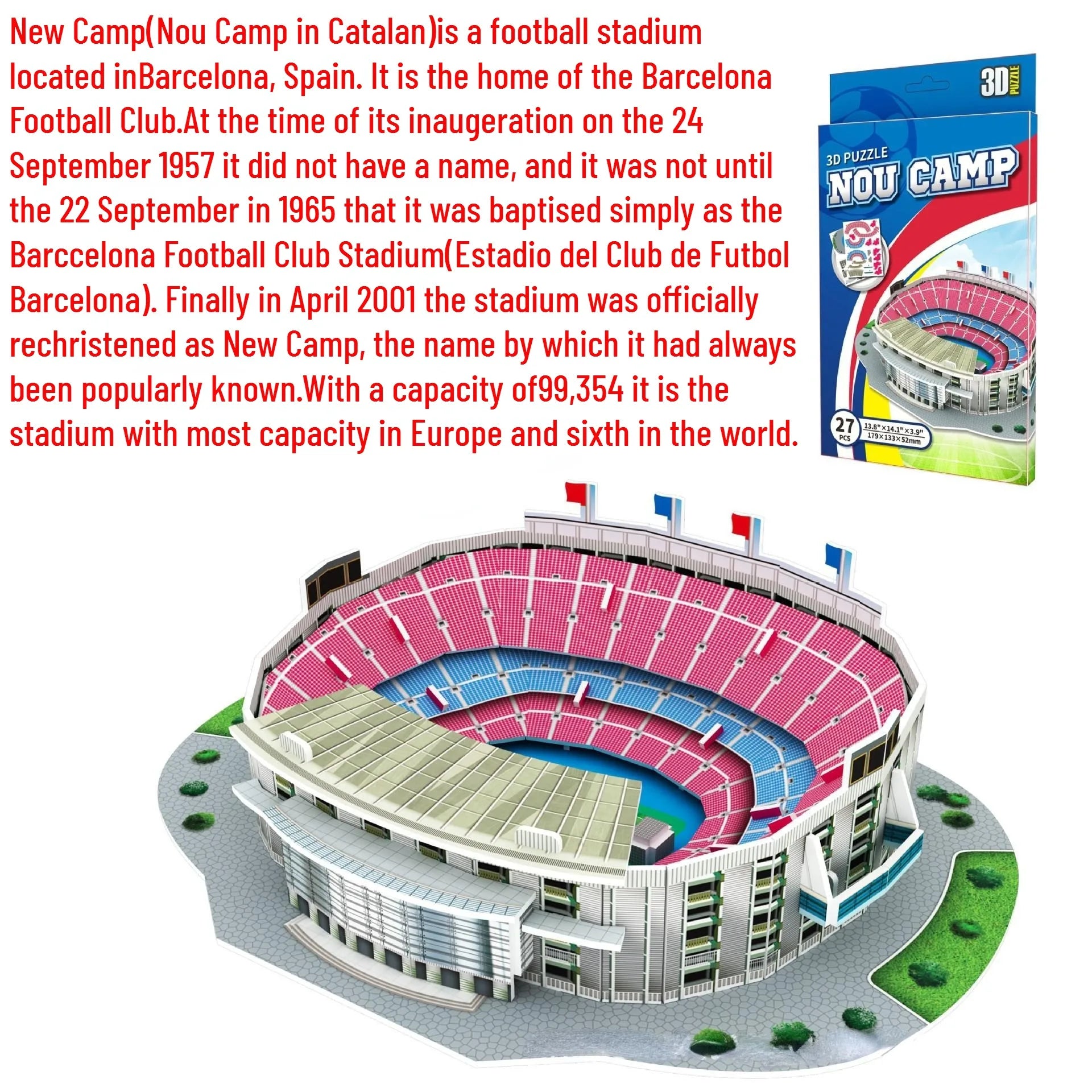 3D paper stadium puzzle model for passionate  football fans to fight with your home team
