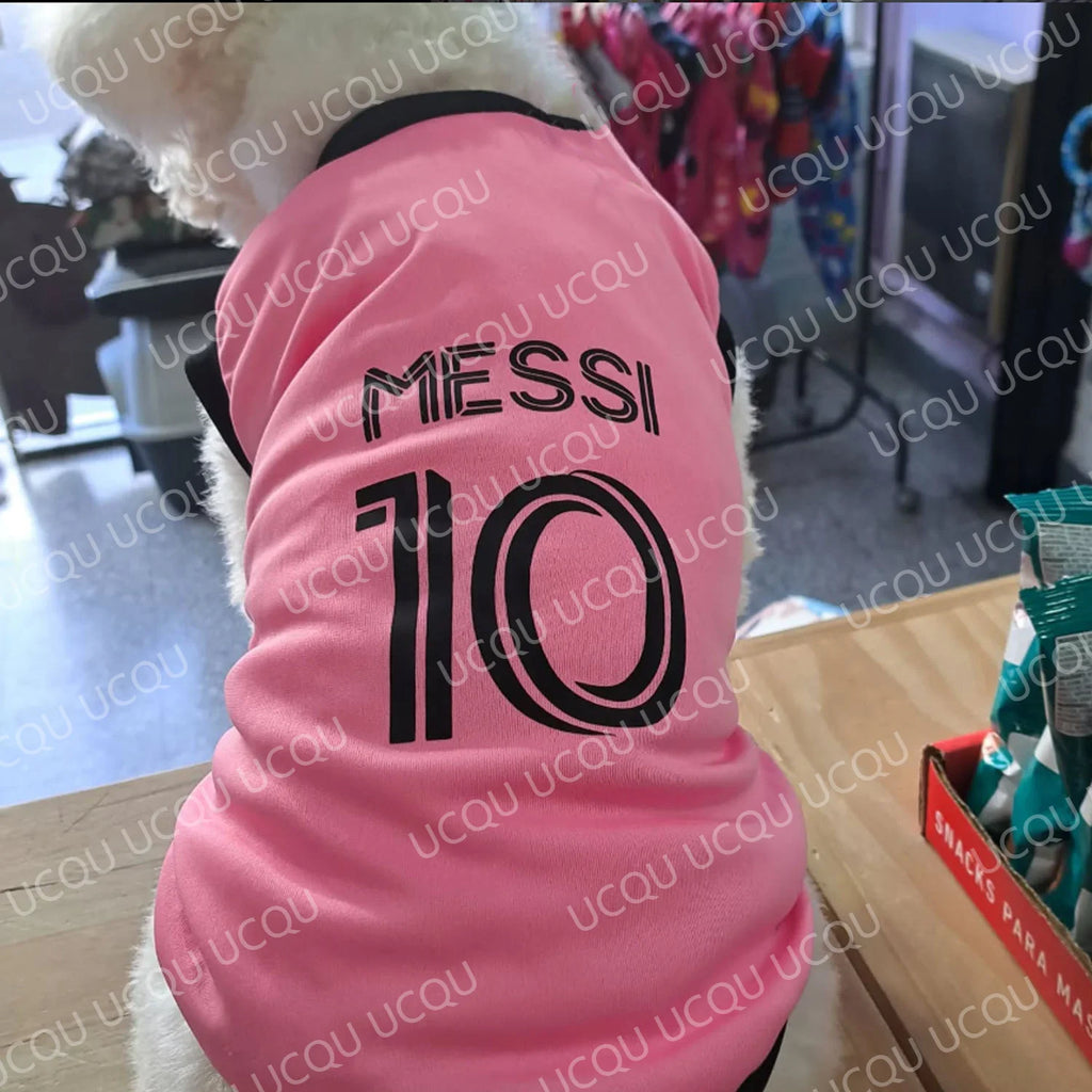Funny Messi #10 Dog Football Jersey 3D Print Pet Vest Breathable Mesh Shirt Couple Outfit for Small Dogs and Cats