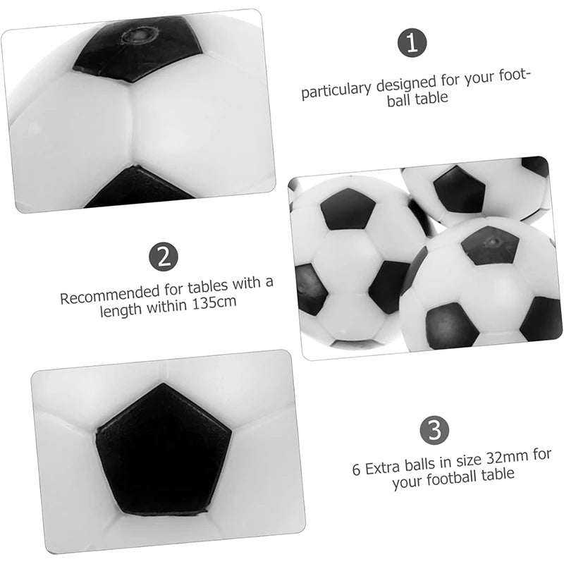 3.2cm 6Pcs/Pack Table Soccer Foosballs Game Replacements Mini Football Balls Black and White Tabletop Decor Kids Sport Gifts