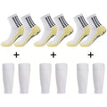 3 Pairs Knee Pads Calf Sleeves+3 Pairs Football Socks Men Women Outdoor Sports Socks Non-slip Silicone Bottom Soccer Socks
