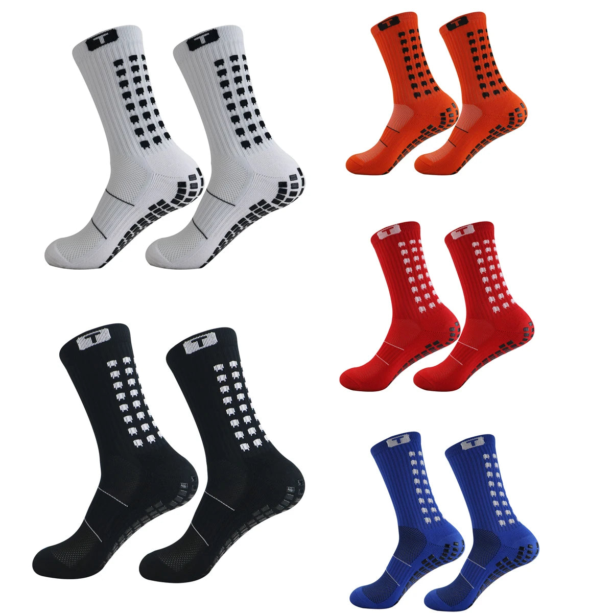 5 pairs of anti slip and shock-absorbing football socks, breathable, moisture wicking, wear-resistant, ankle protection