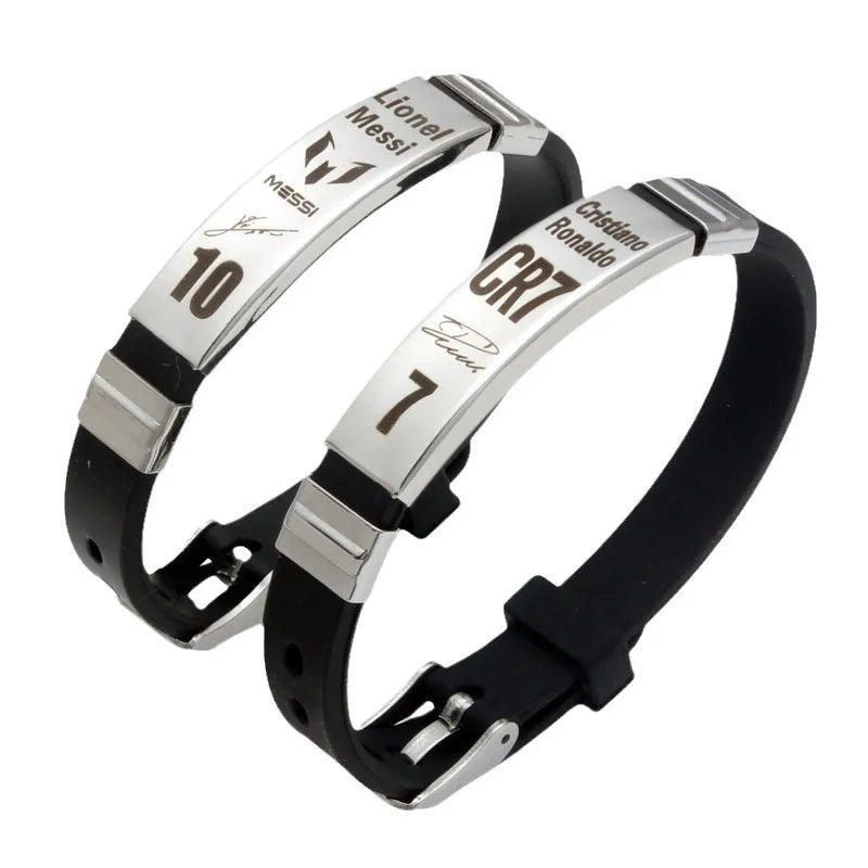 Lionel Messi Cristiano Ronaldo Neymar Football Star Stainless Steel Silicone Bracelet For Men Boy Soccer Accessory Gift