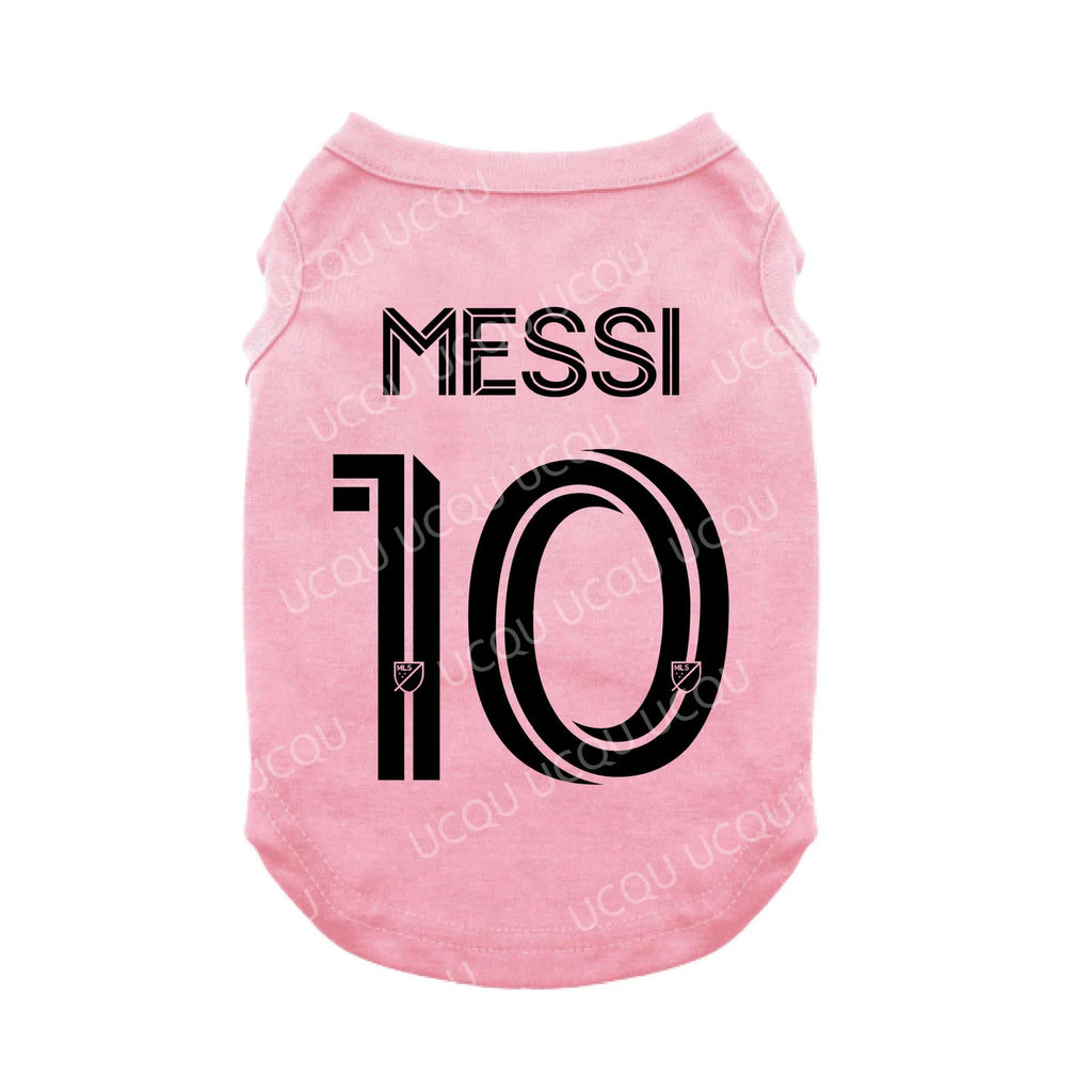 Funny Messi #10 Dog Football Jersey 3D Print Pet Vest Breathable Mesh Shirt Couple Outfit for Small Dogs and Cats