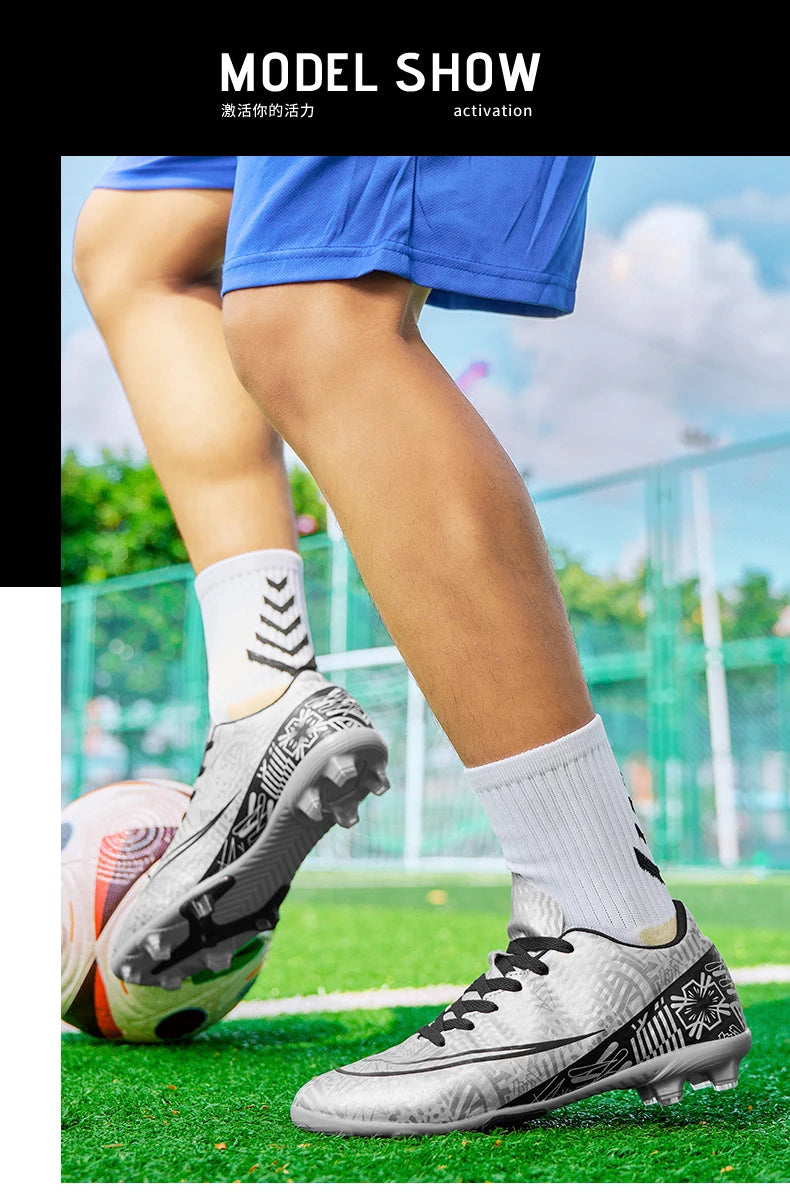 Professional Men Ankle Football Boots Outdoor Grass Cleats Unisex Soccer Shoes Long Spikes FG/TF Football Shoes Chuteira Society
