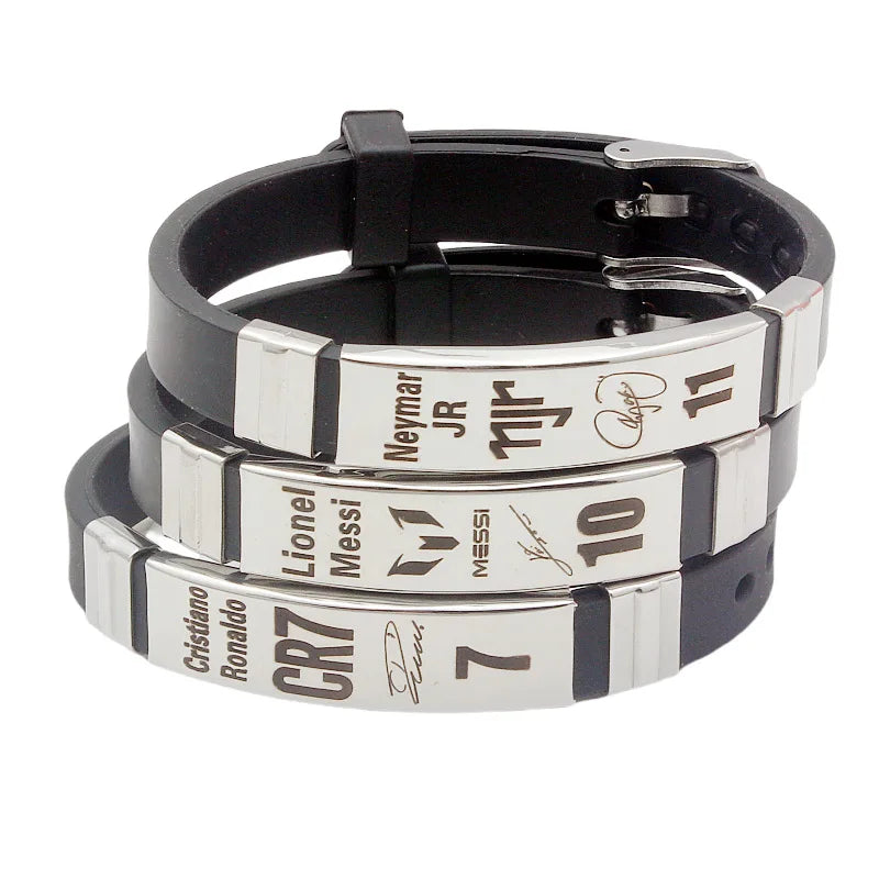 Stainless Steel Silicone Bracelet Lionel Messi Cristiano Ronaldo Neymar Football Star for Men Boy Soccer Fans Accessories Gift