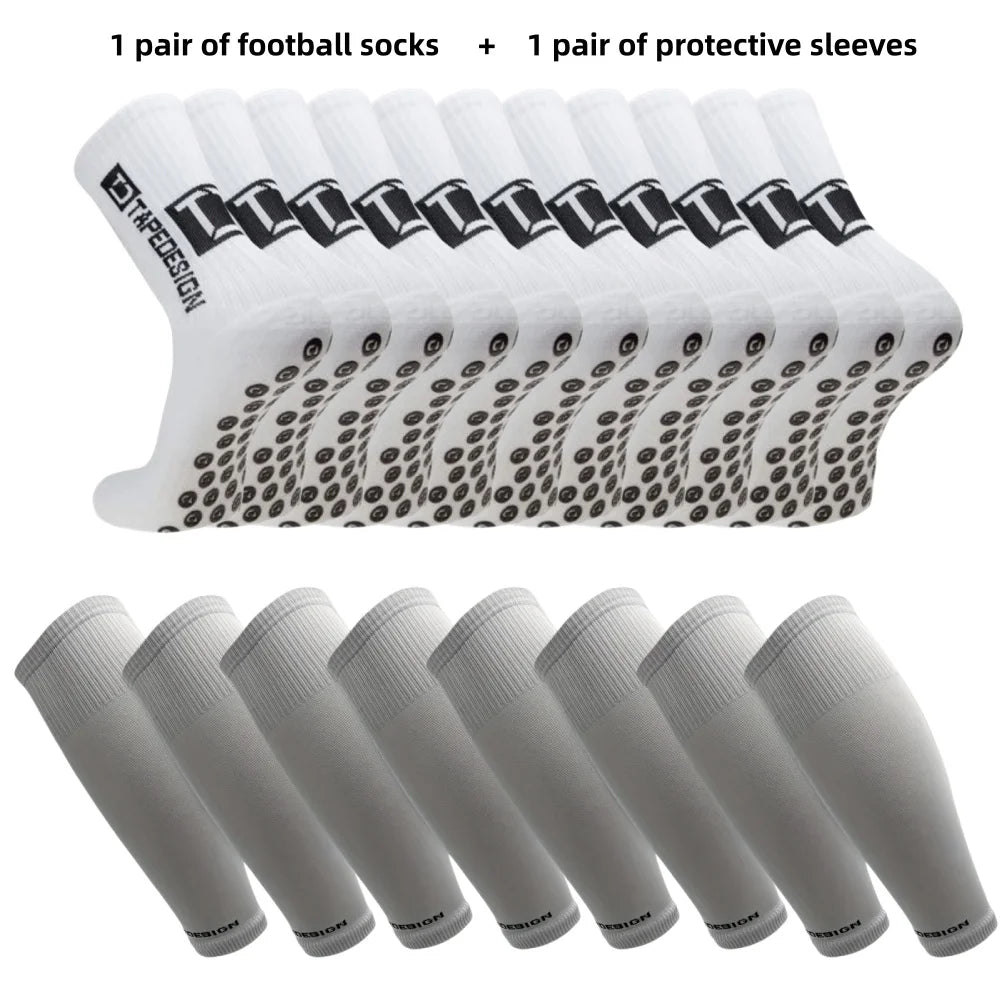1 pair of football socks+1 pair of protective sleeves Football Socks for Men and Women Anti-Slip Grip Comfortable