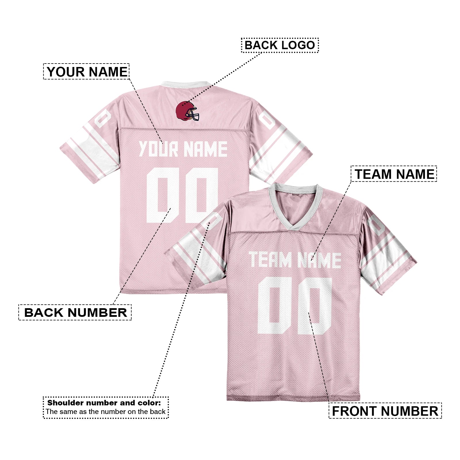 Custom American Football Shirt Pink Personalized Printed Football Jersey with Team Name Number Fans Gift for Men Women Youth
