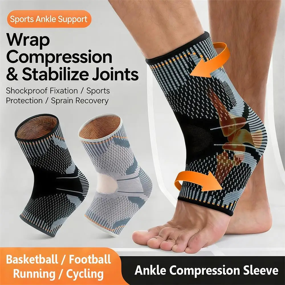 1Pcs Ankle Support Brace with Silicone Shock Absorption Cushion Stabilize Ankle Joints for Football Basketball Running Sports