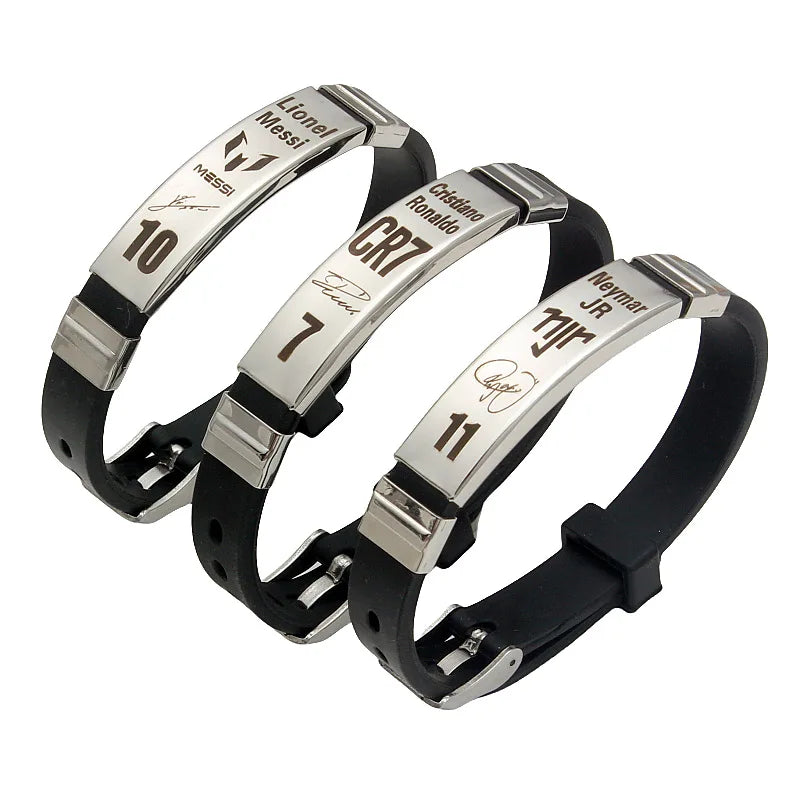 Lionel Messi Cristiano Ronaldo Neymar Football Star Stainless Steel Silicone Bracelet For Men Boy Soccer Accessory Gift