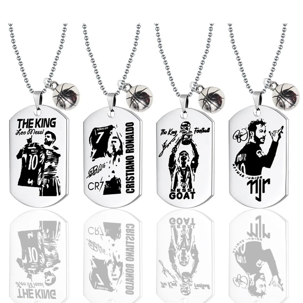 Football Soccer Star Gift Lionel Messi Cristiano Ronaldo Neymar Stainless Steel Pendant Necklace for Men Chain Accessories Jewel
