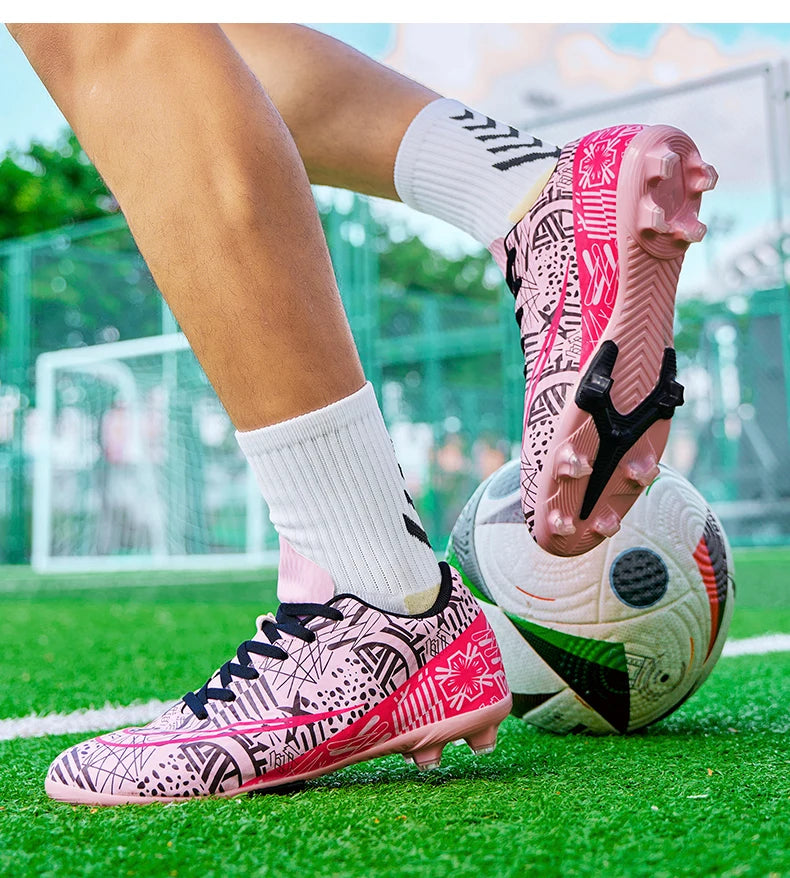 Professional Men Ankle Football Boots Outdoor Grass Cleats Unisex Soccer Shoes Long Spikes FG/TF Football Shoes Chuteira Society