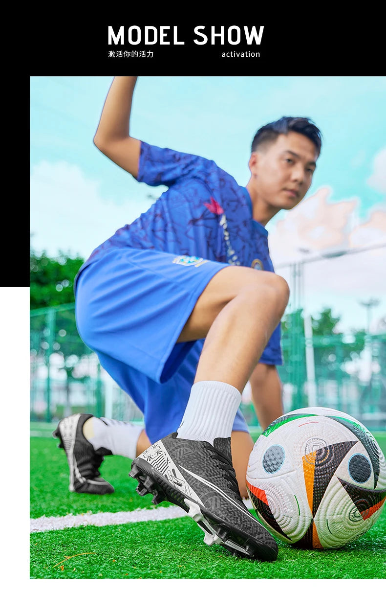 Professional Men Ankle Football Boots Outdoor Grass Cleats Unisex Soccer Shoes Long Spikes FG/TF Football Shoes Chuteira Society