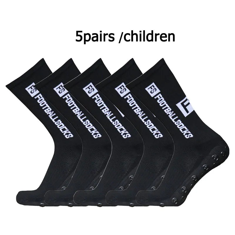 5 Pairs 34-39 New Kids and Teenagers Sports Breathable Football Socks Square Silicone Slip Firm Handle Football Soc